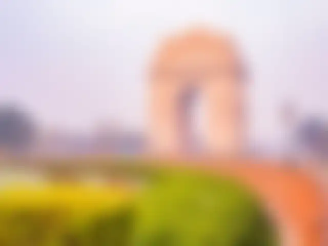 Delhi skyline, shown blurred