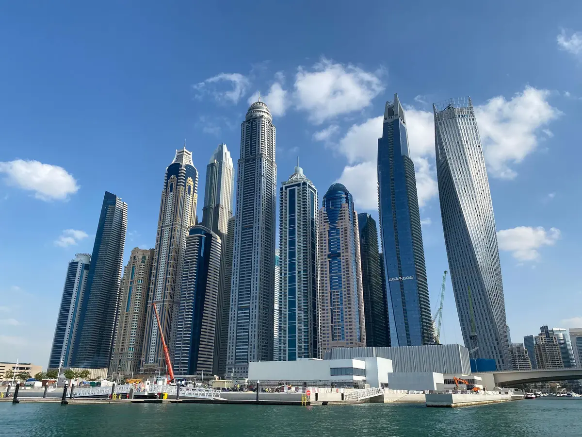 Dubai Marina towers including the Cayan Tower